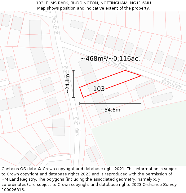 103, ELMS PARK, RUDDINGTON, NOTTINGHAM, NG11 6NU: Plot and title map