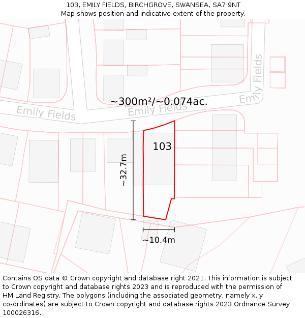 103, EMILY FIELDS, BIRCHGROVE, SWANSEA, SA7 9NT: Plot and title map