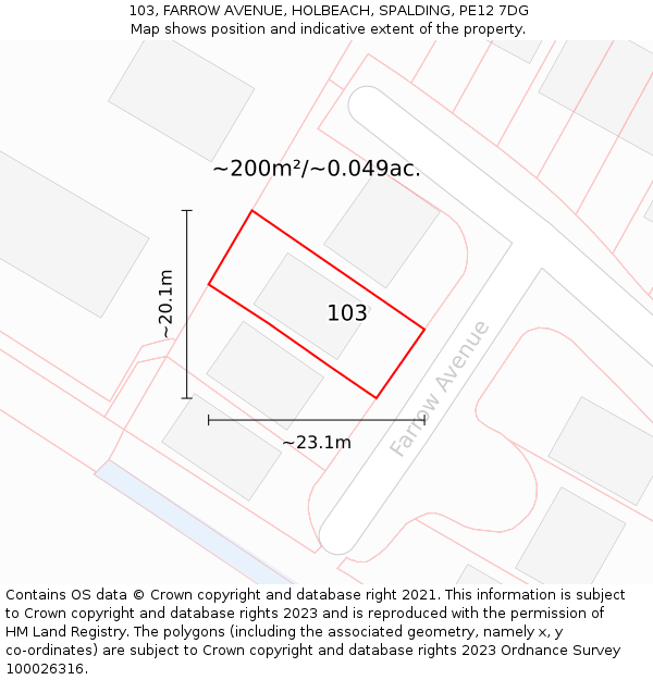 103, FARROW AVENUE, HOLBEACH, SPALDING, PE12 7DG: Plot and title map