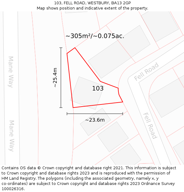 103, FELL ROAD, WESTBURY, BA13 2GP: Plot and title map