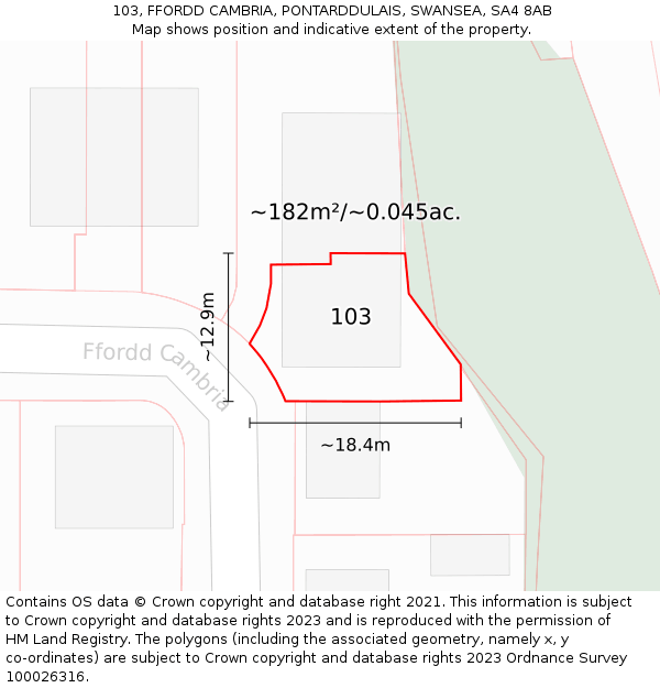 103, FFORDD CAMBRIA, PONTARDDULAIS, SWANSEA, SA4 8AB: Plot and title map
