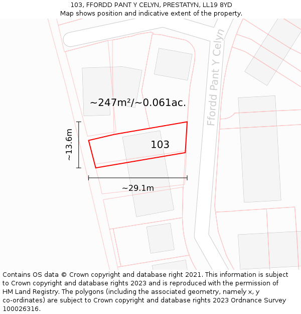 103, FFORDD PANT Y CELYN, PRESTATYN, LL19 8YD: Plot and title map