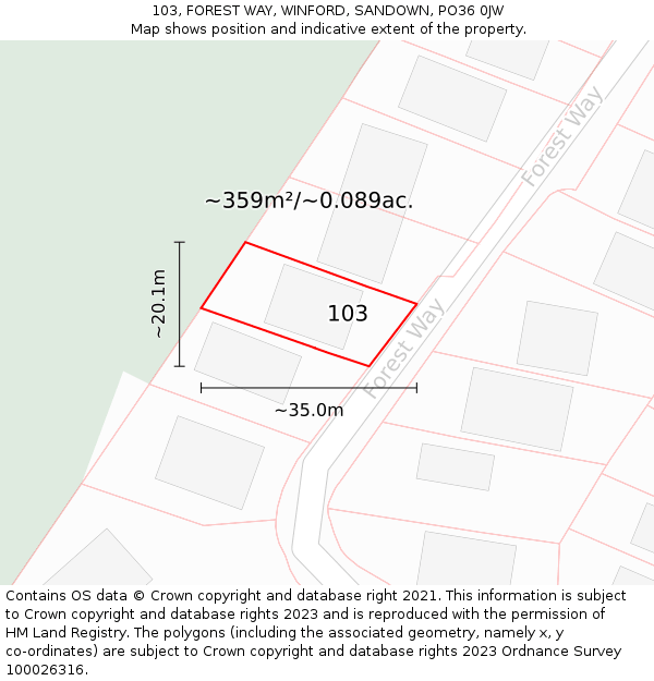 103, FOREST WAY, WINFORD, SANDOWN, PO36 0JW: Plot and title map