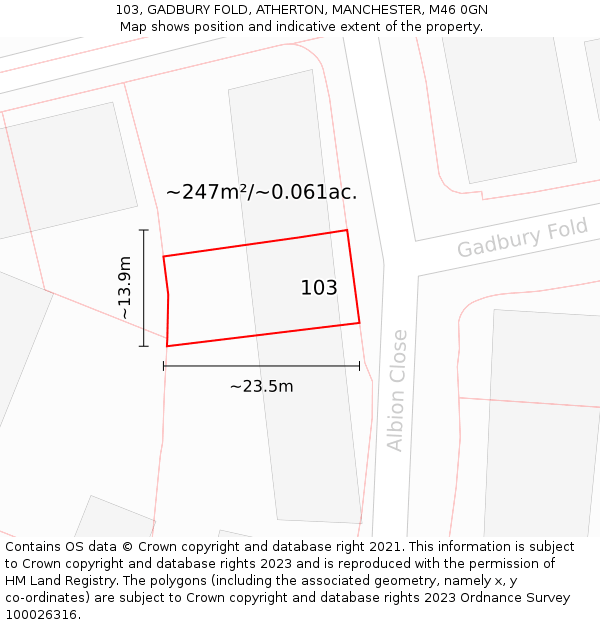 103, GADBURY FOLD, ATHERTON, MANCHESTER, M46 0GN: Plot and title map