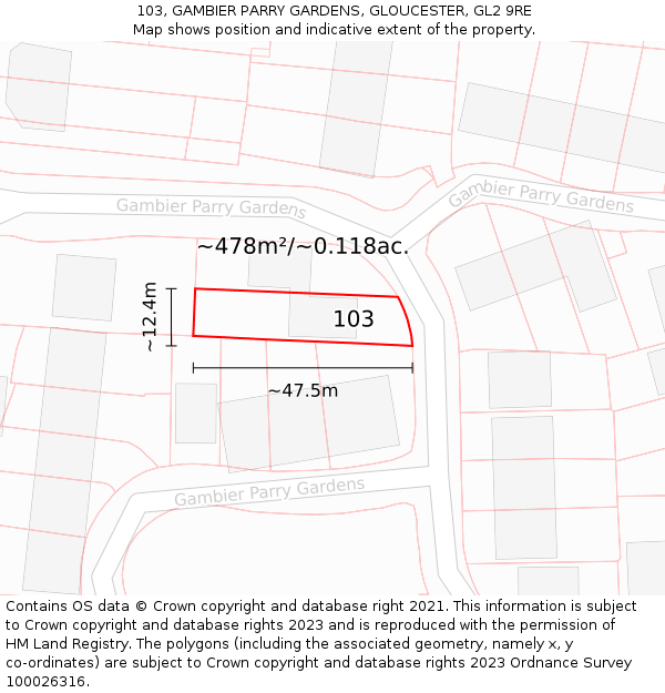 103, GAMBIER PARRY GARDENS, GLOUCESTER, GL2 9RE: Plot and title map