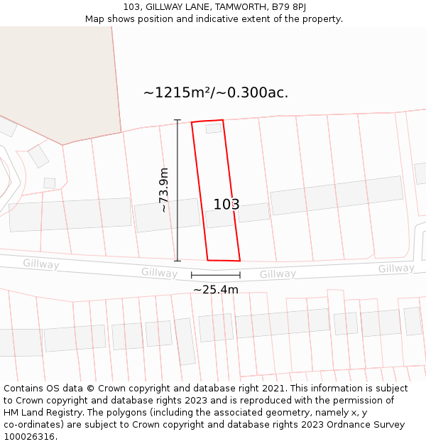 103, GILLWAY LANE, TAMWORTH, B79 8PJ: Plot and title map