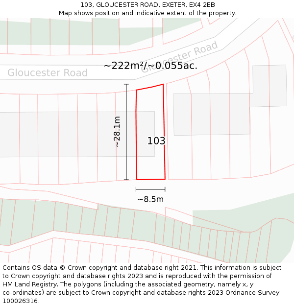 103, GLOUCESTER ROAD, EXETER, EX4 2EB: Plot and title map