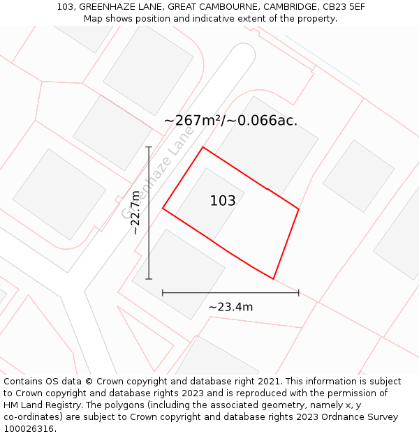 103, GREENHAZE LANE, GREAT CAMBOURNE, CAMBRIDGE, CB23 5EF: Plot and title map