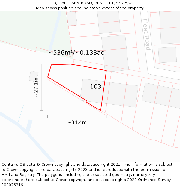 103, HALL FARM ROAD, BENFLEET, SS7 5JW: Plot and title map