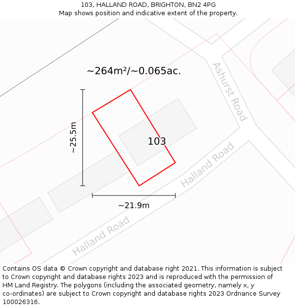 103, HALLAND ROAD, BRIGHTON, BN2 4PG: Plot and title map