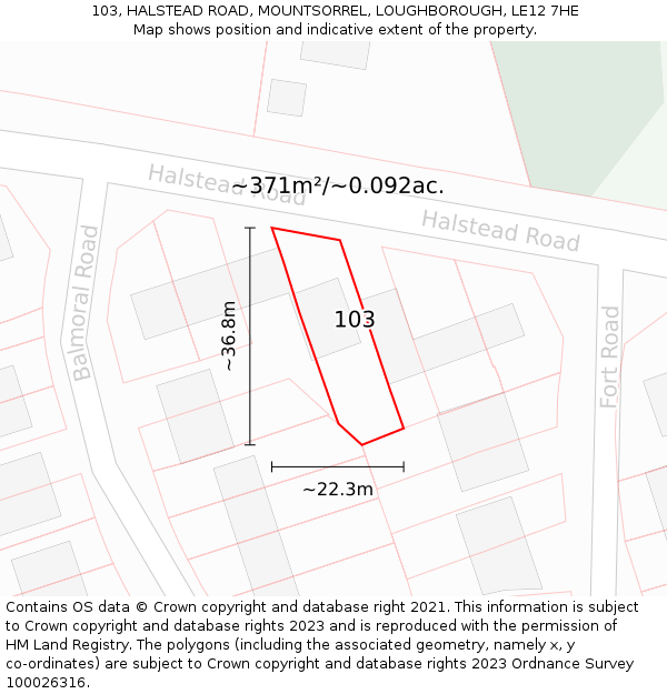 103, HALSTEAD ROAD, MOUNTSORREL, LOUGHBOROUGH, LE12 7HE: Plot and title map