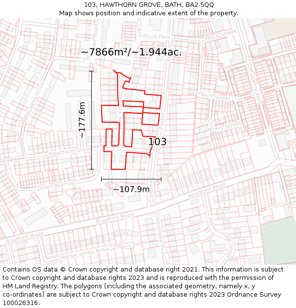 103, HAWTHORN GROVE, BATH, BA2 5QQ: Plot and title map