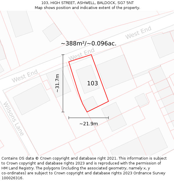 103, HIGH STREET, ASHWELL, BALDOCK, SG7 5NT: Plot and title map