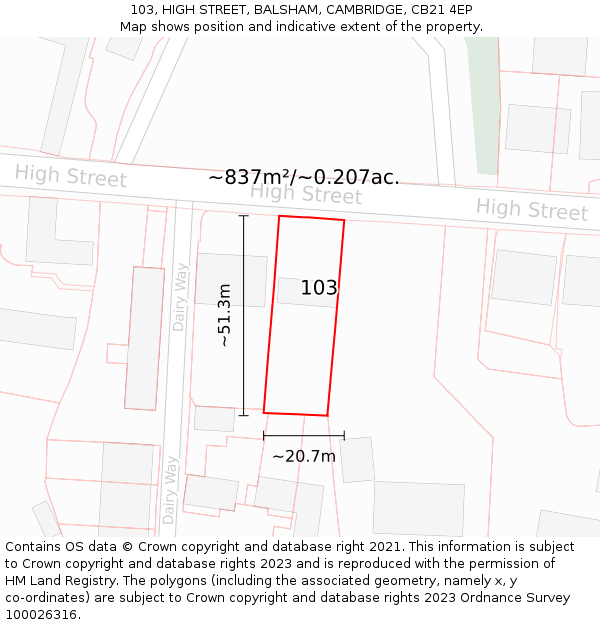 103, HIGH STREET, BALSHAM, CAMBRIDGE, CB21 4EP: Plot and title map