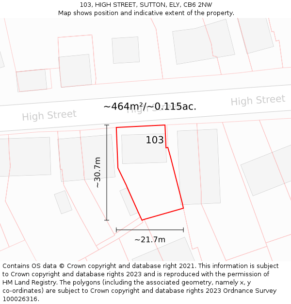 103, HIGH STREET, SUTTON, ELY, CB6 2NW: Plot and title map