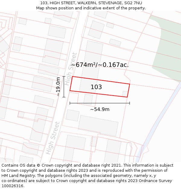 103, HIGH STREET, WALKERN, STEVENAGE, SG2 7NU: Plot and title map