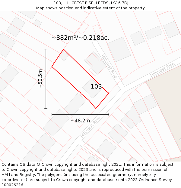 103, HILLCREST RISE, LEEDS, LS16 7DJ: Plot and title map