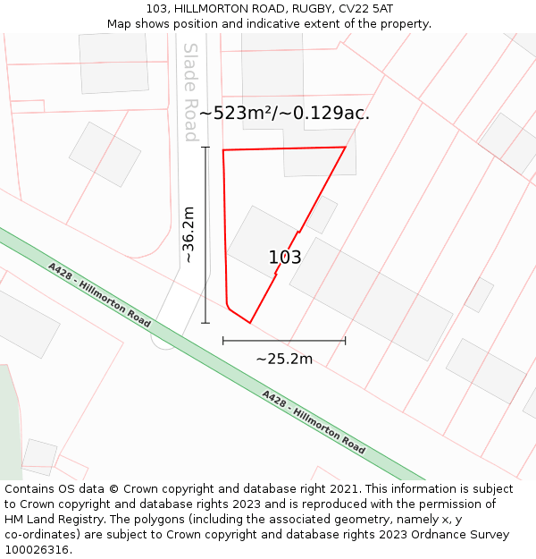 103, HILLMORTON ROAD, RUGBY, CV22 5AT: Plot and title map