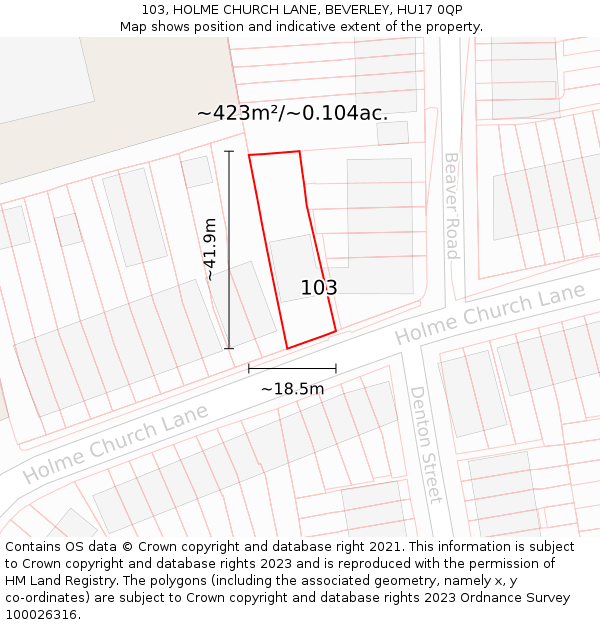 103, HOLME CHURCH LANE, BEVERLEY, HU17 0QP: Plot and title map