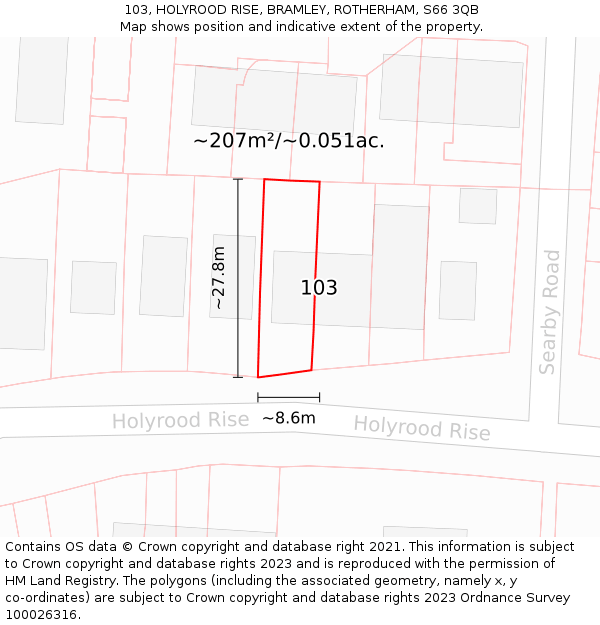 103, HOLYROOD RISE, BRAMLEY, ROTHERHAM, S66 3QB: Plot and title map