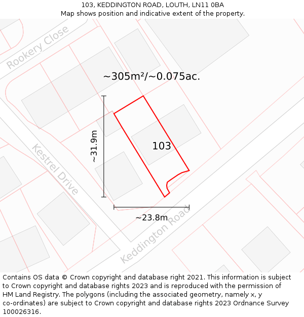 103, KEDDINGTON ROAD, LOUTH, LN11 0BA: Plot and title map