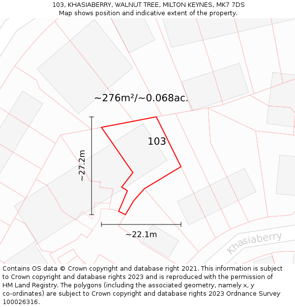 103, KHASIABERRY, WALNUT TREE, MILTON KEYNES, MK7 7DS: Plot and title map