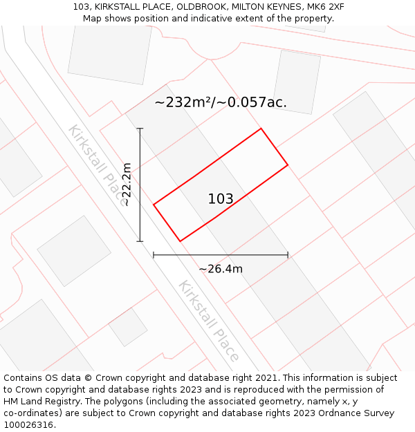 103, KIRKSTALL PLACE, OLDBROOK, MILTON KEYNES, MK6 2XF: Plot and title map