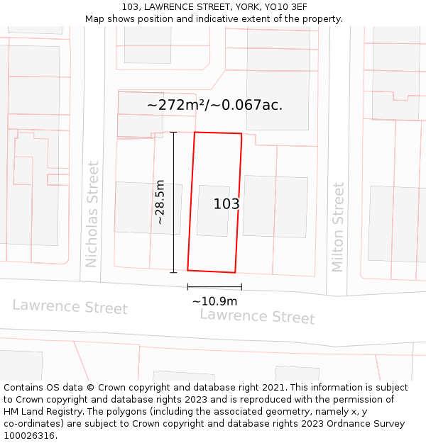 103, LAWRENCE STREET, YORK, YO10 3EF: Plot and title map