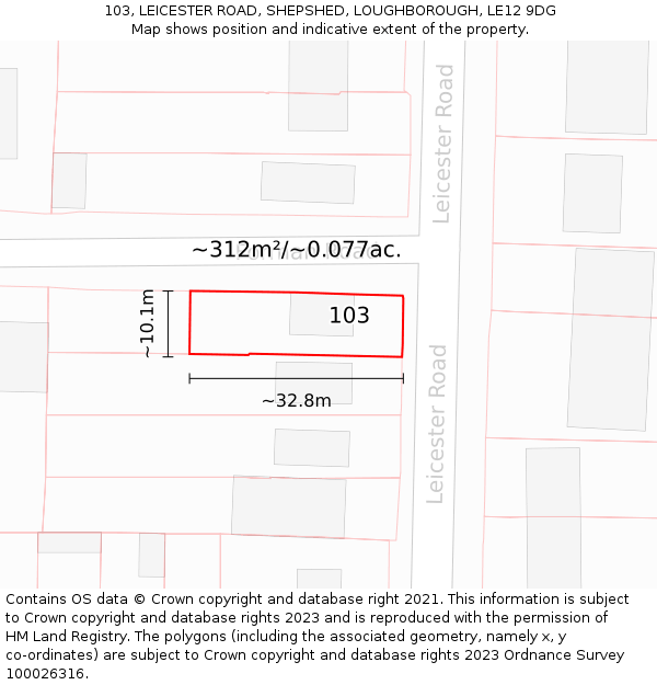 103, LEICESTER ROAD, SHEPSHED, LOUGHBOROUGH, LE12 9DG: Plot and title map