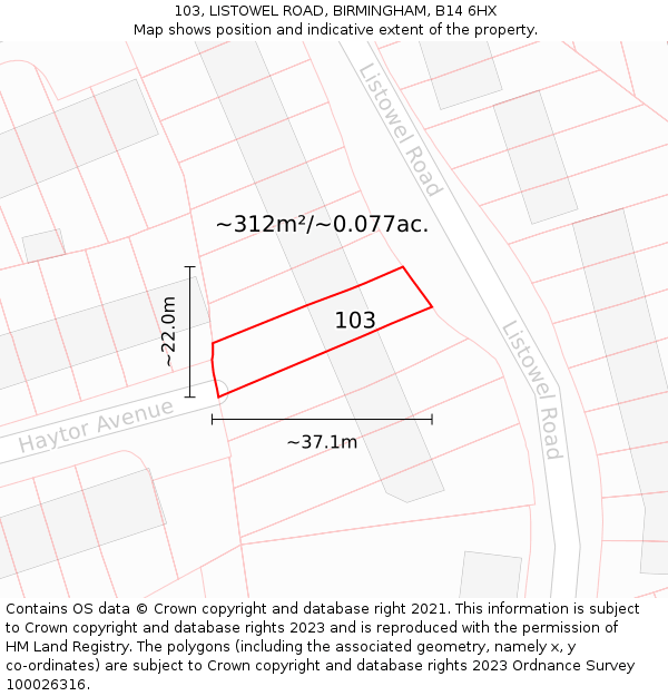 103, LISTOWEL ROAD, BIRMINGHAM, B14 6HX: Plot and title map