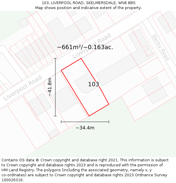 103, LIVERPOOL ROAD, SKELMERSDALE, WN8 8BS: Plot and title map