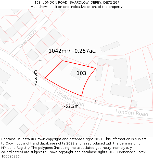 103, LONDON ROAD, SHARDLOW, DERBY, DE72 2GP: Plot and title map