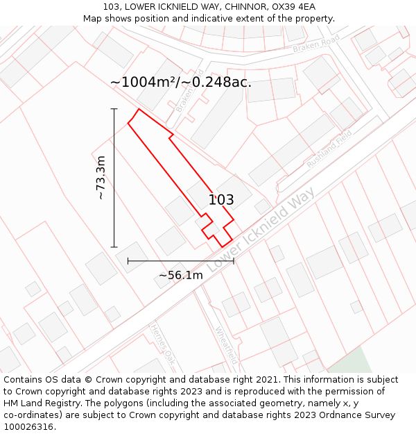 103, LOWER ICKNIELD WAY, CHINNOR, OX39 4EA: Plot and title map