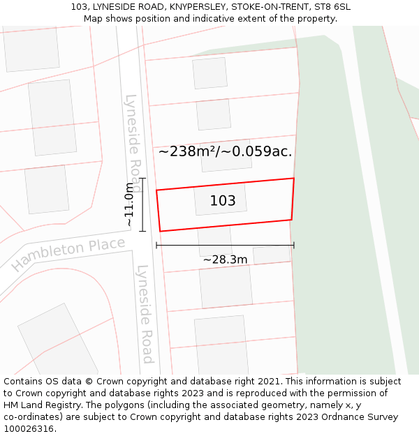 103, LYNESIDE ROAD, KNYPERSLEY, STOKE-ON-TRENT, ST8 6SL: Plot and title map