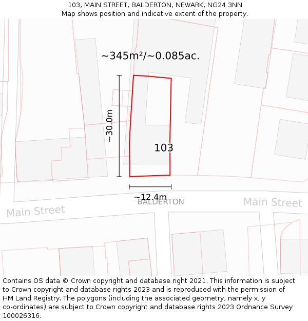 103, MAIN STREET, BALDERTON, NEWARK, NG24 3NN: Plot and title map