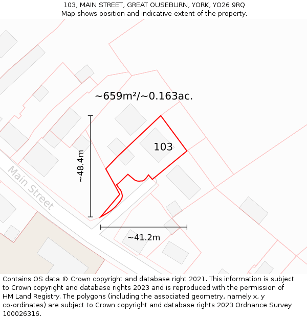 103, MAIN STREET, GREAT OUSEBURN, YORK, YO26 9RQ: Plot and title map