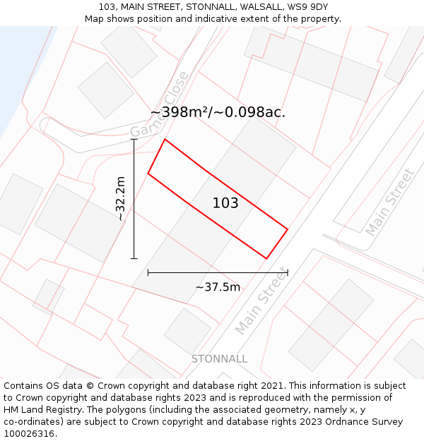 103, MAIN STREET, STONNALL, WALSALL, WS9 9DY: Plot and title map