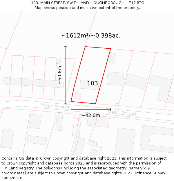 103, MAIN STREET, SWITHLAND, LOUGHBOROUGH, LE12 8TG: Plot and title map