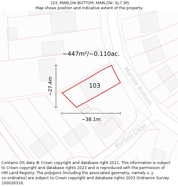 103, MARLOW BOTTOM, MARLOW, SL7 3PJ: Plot and title map