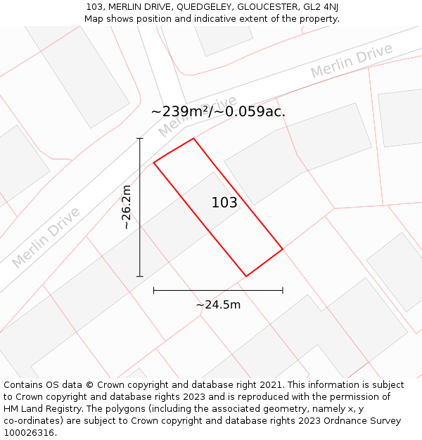 103, MERLIN DRIVE, QUEDGELEY, GLOUCESTER, GL2 4NJ: Plot and title map