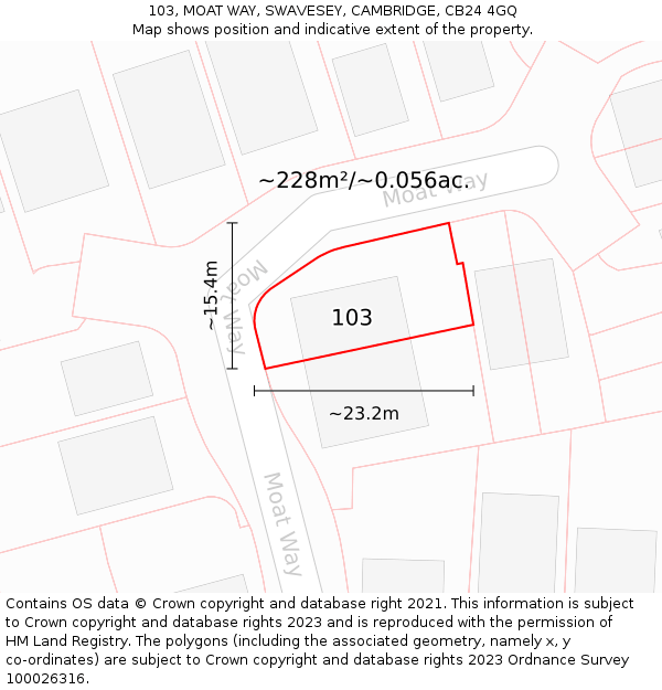 103, MOAT WAY, SWAVESEY, CAMBRIDGE, CB24 4GQ: Plot and title map