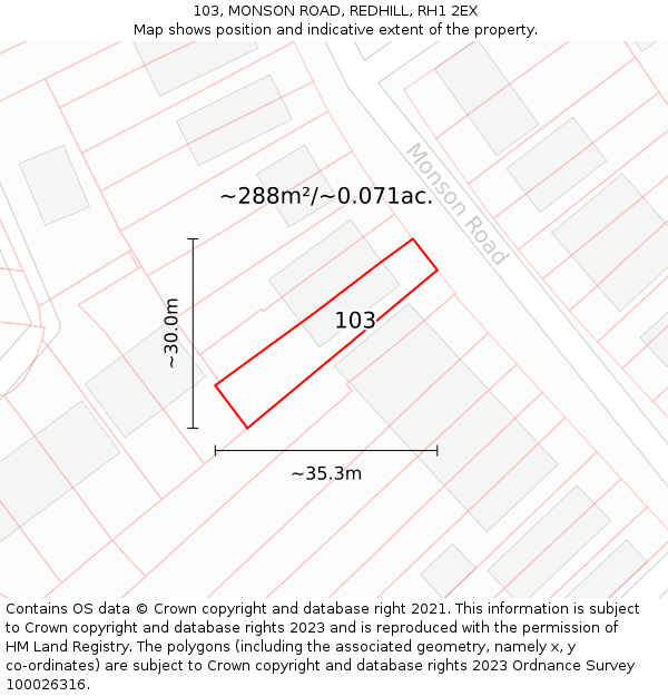103, MONSON ROAD, REDHILL, RH1 2EX: Plot and title map