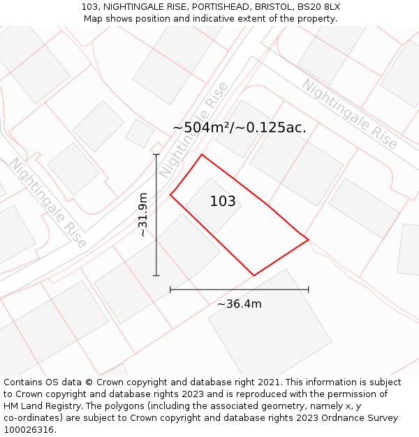 103, NIGHTINGALE RISE, PORTISHEAD, BRISTOL, BS20 8LX: Plot and title map