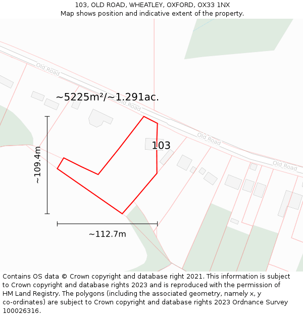 103, OLD ROAD, WHEATLEY, OXFORD, OX33 1NX: Plot and title map