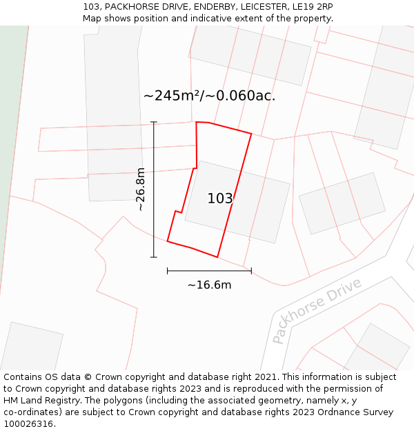 103, PACKHORSE DRIVE, ENDERBY, LEICESTER, LE19 2RP: Plot and title map