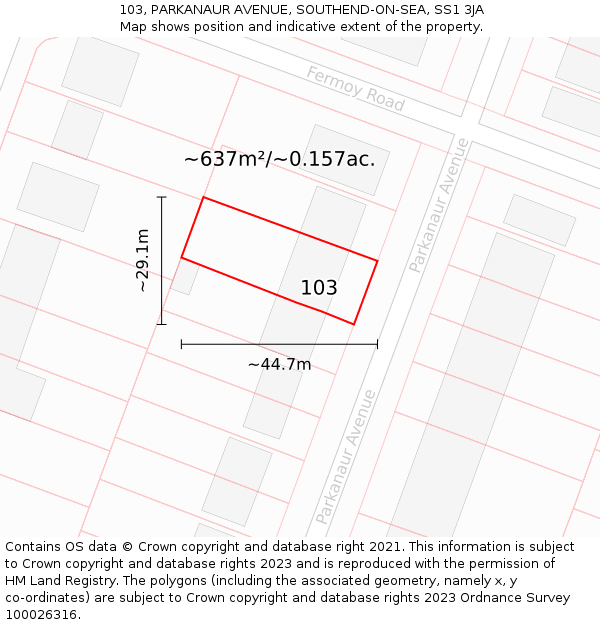 103, PARKANAUR AVENUE, SOUTHEND-ON-SEA, SS1 3JA: Plot and title map