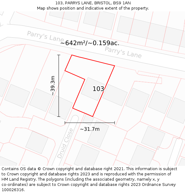 103, PARRYS LANE, BRISTOL, BS9 1AN: Plot and title map