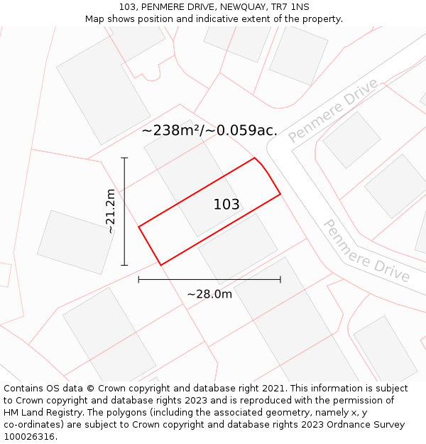 103, PENMERE DRIVE, NEWQUAY, TR7 1NS: Plot and title map