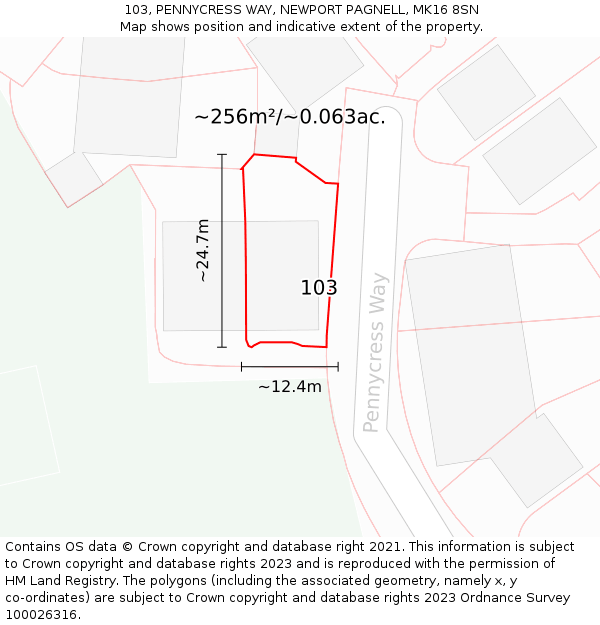 103, PENNYCRESS WAY, NEWPORT PAGNELL, MK16 8SN: Plot and title map