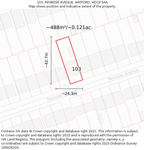 103, PENROSE AVENUE, WATFORD, WD19 5AA: Plot and title map